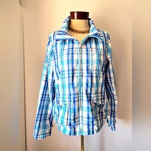 RALPH LAUREN- L-RL Active Blue and White Plaid Windbreaker Jacket. Size Large